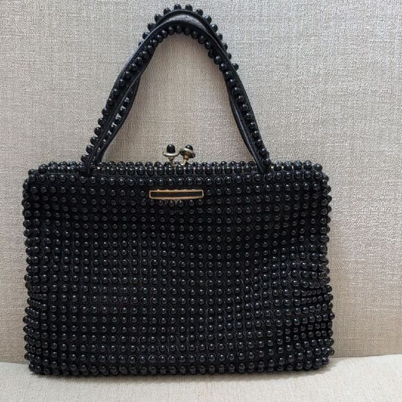 Elegant Black Beaded Handbag Vintage - Picture 9 of 9